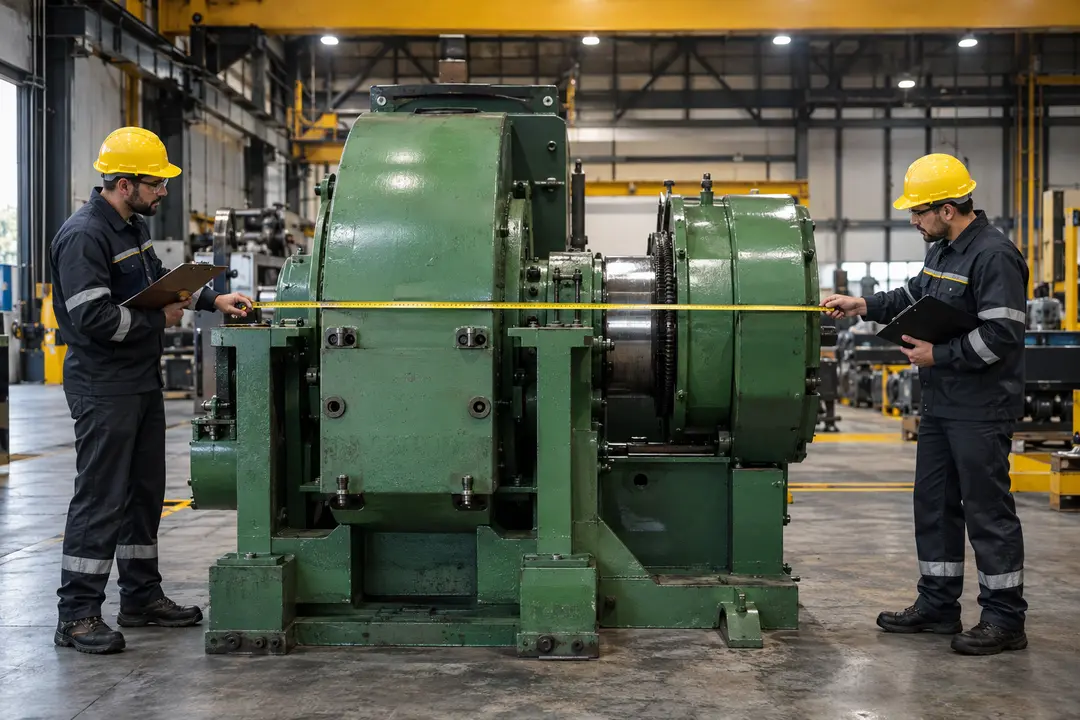 Técnicos realizando medição de máquina industrial
